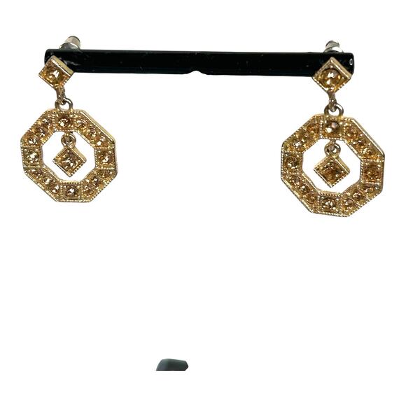 Vintage Monet Gold Tone Rhinestones Dangle Earrings Hard to Find Earrings - Picture 2 of 7